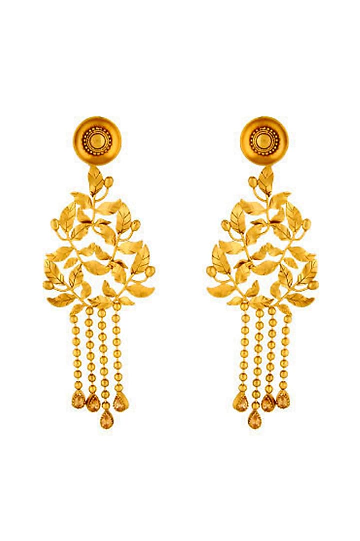 Gold Finish Crystal Dangler Earrings by Suhani Pittie at Pernia's Pop Up Shop