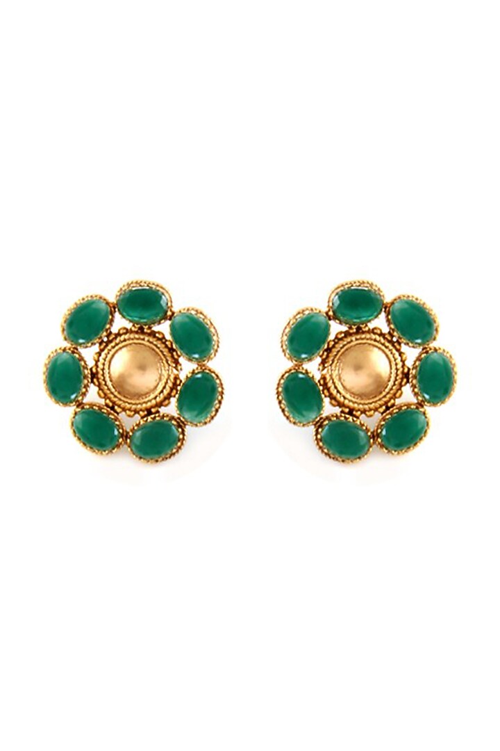 Gold Finish Green Crystal Stud Earrings by Suhani Pittie at Pernia's Pop Up Shop