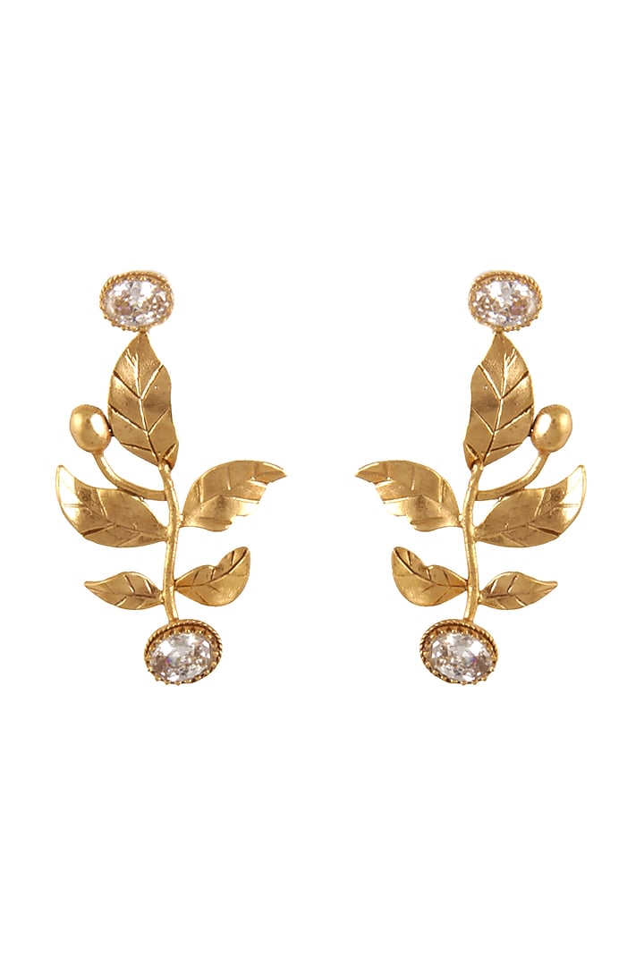 Gold Finish Crystal Stud Earrings by Suhani Pittie at Pernia's Pop Up Shop