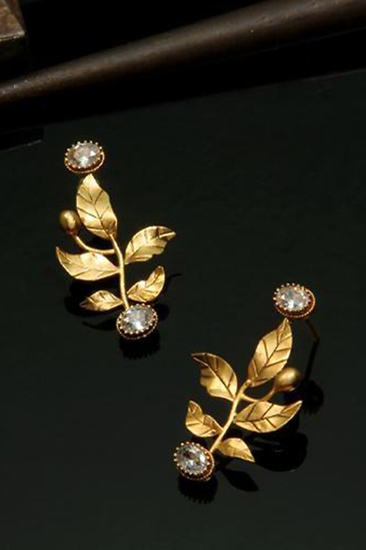 Gold Finish Crystal Stud Earrings by Suhani Pittie at Pernia's Pop Up Shop