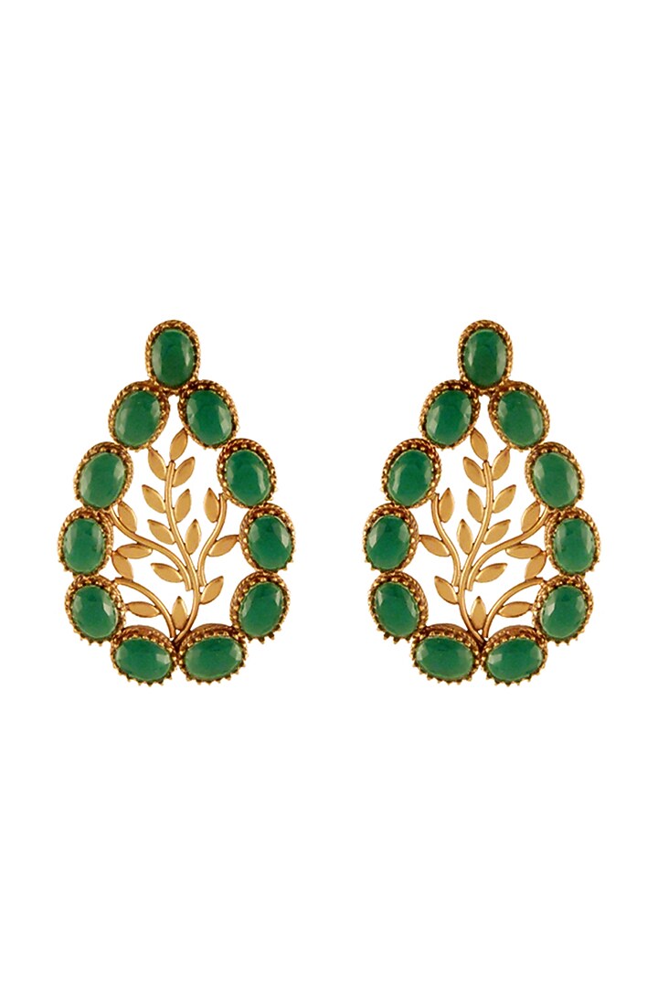 Gold Finish Green Crystal Drop Earrings by Suhani Pittie at Pernia's Pop Up Shop