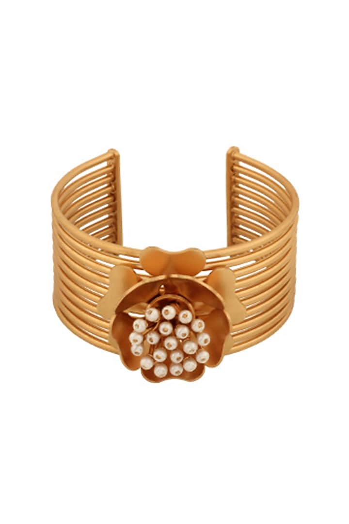 Gold Finish Pearl Primrose Cuff by Suhani Pittie at Pernia's Pop Up Shop