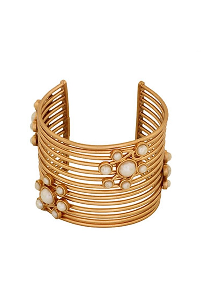 Gold Finish Pearl Cuff by Suhani Pittie at Pernia's Pop Up Shop