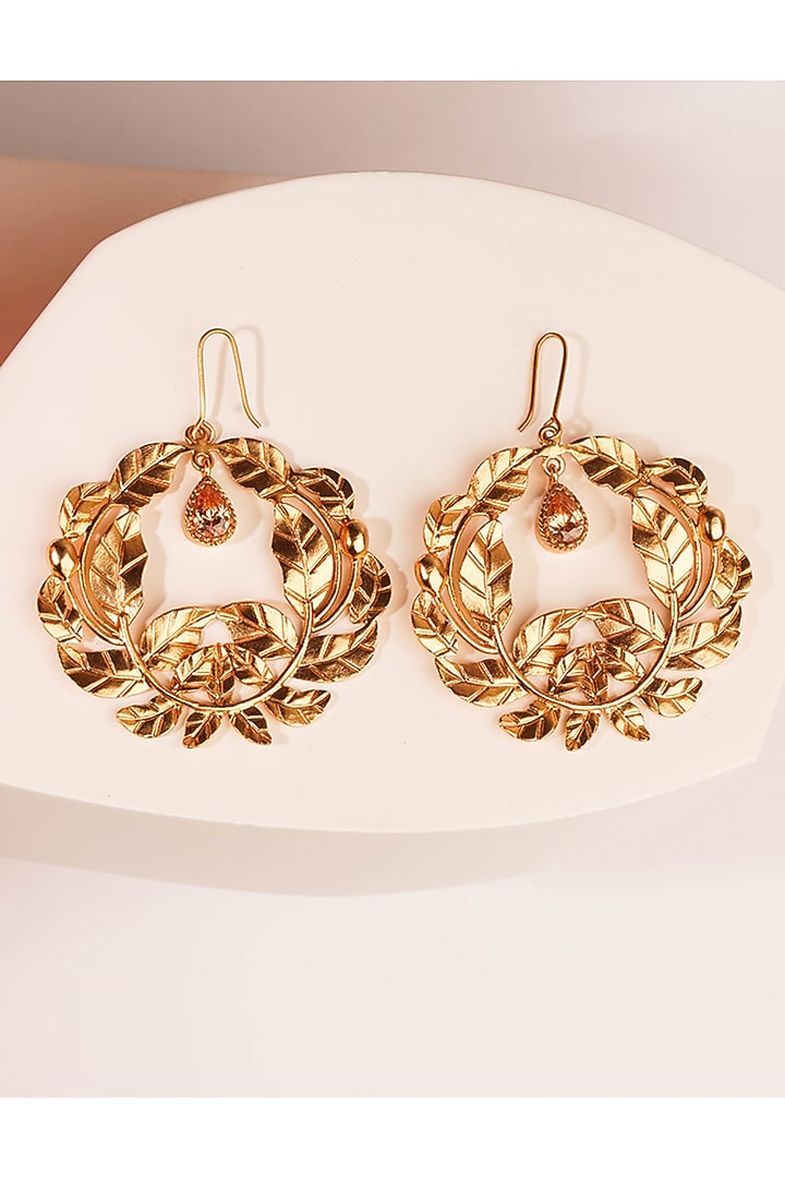 Gold Finish Drop Earrings by Suhani Pittie at Pernia's Pop Up Shop