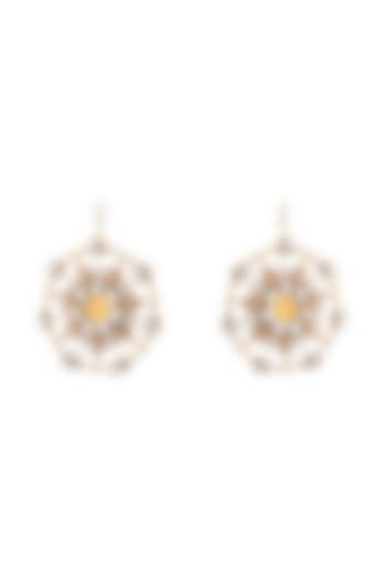 Gold Plated White Crystal Temple Dangler Earrings by Suhani Pittie at Pernia's Pop Up Shop