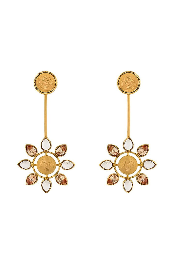 Gold Plated Crystal & Coin Temple Dangler Earrings by Suhani Pittie at Pernia's Pop Up Shop