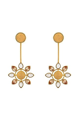 Gold Plated Crystal & Coin Temple Dangler Earrings by Suhani Pittie