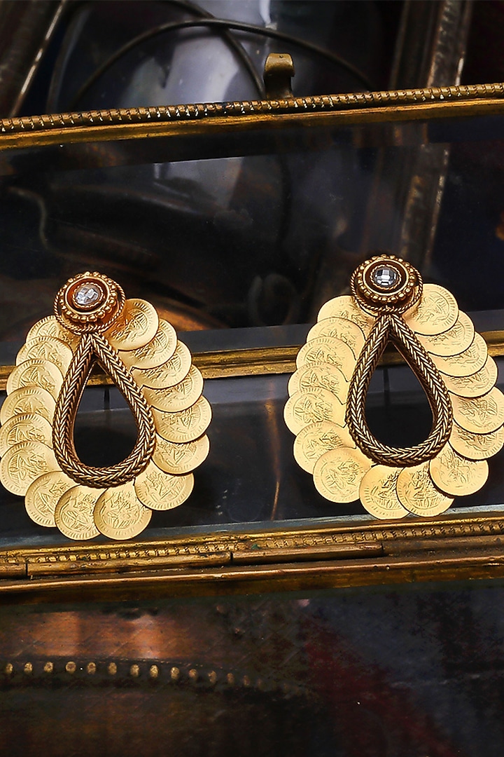 Gold Plated Crystal & Coin Temple Dangler Earrings by Suhani Pittie at Pernia's Pop Up Shop