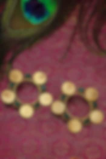 Gold Plated Green Crystal & Coin Temple Hoop Earrings by Suhani Pittie at Pernia's Pop Up Shop