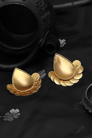 Gold Finish Coin Diya Stud Earrings by Suhani Pittie