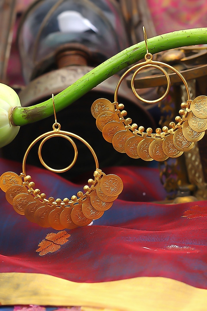 Gold Finish Coin Temple Dangler Earrings by Suhani Pittie at Pernia's Pop Up Shop