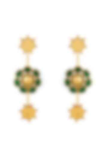 Gold Plated Green Crystal Floral Temple Dangler Earrings by Suhani Pittie at Pernia's Pop Up Shop