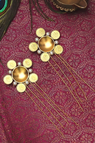 Gold Plated Coin Floral Temple Stud Earrings by Suhani Pittie