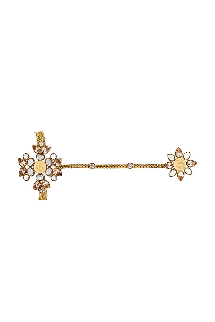 Gold Plated Coin & Crystal Temple Hathphool by Suhani Pittie at Pernia's Pop Up Shop
