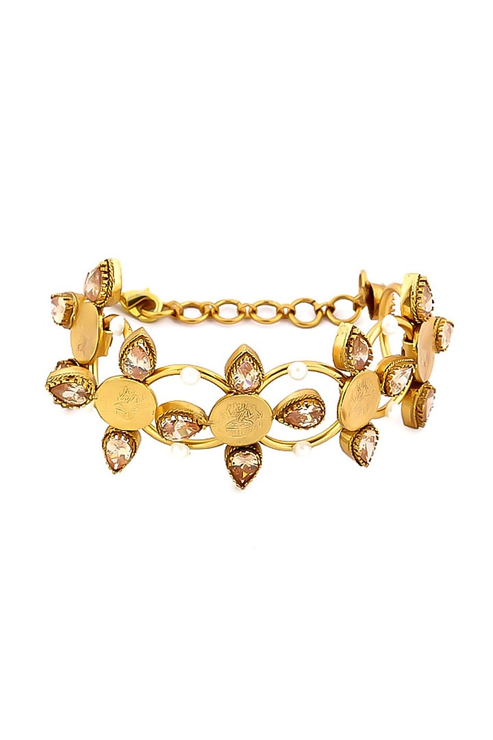 Gold Plated Pink Crystal & Coin Temple Bracelet by Suhani Pittie at Pernia's Pop Up Shop