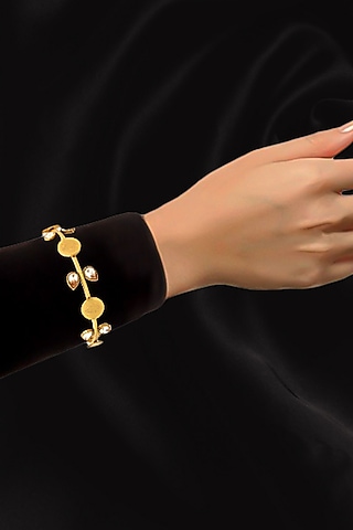 Gold Plated Coin & Crystal Temple Bangle by Suhani Pittie