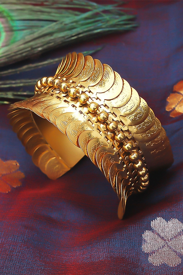 Gold Plated Coin Temple Handcuff by Suhani Pittie at Pernia's Pop Up Shop