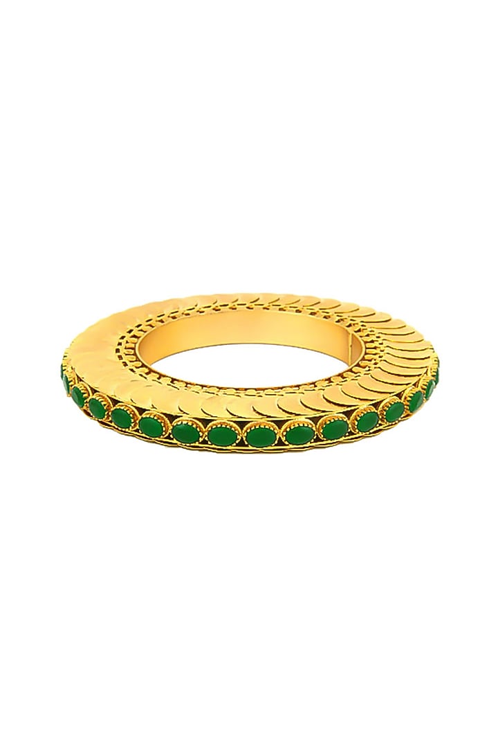 Gold Plated Coin & Emerald Green Crystal Temple Bangle by Suhani Pittie at Pernia's Pop Up Shop