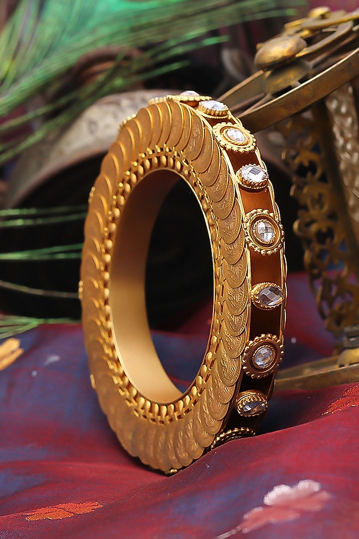 Gold Plated Coins & Crystal Temple Bangle by Suhani Pittie