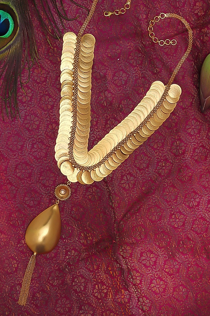 Gold Plated Coin Temple Pendant Necklace by Suhani Pittie at Pernia's Pop Up Shop