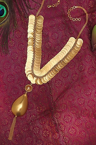 Gold Plated Coin Temple Pendant Necklace by Suhani Pittie