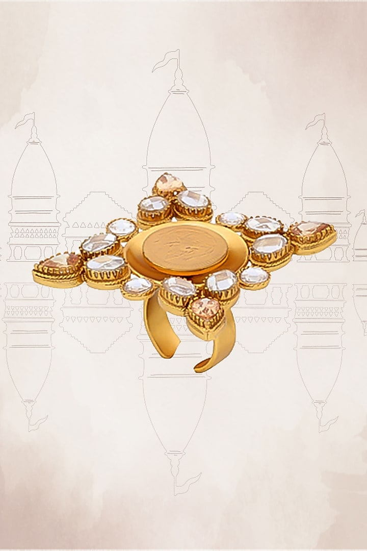 Gold Plated Coin & Crystal Temple Ring by Suhani Pittie