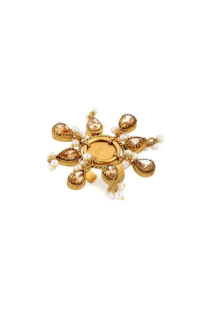 Gold Plated Coin & Crystal Temple Sun Ring by Suhani Pittie