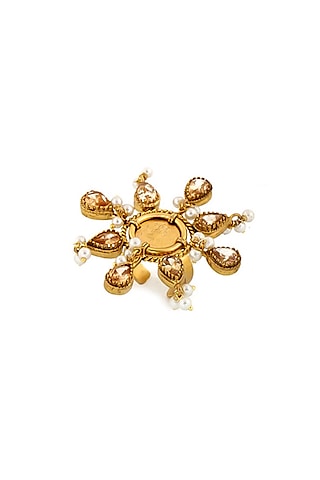 Gold Plated Coin & Crystal Temple Sun Ring by Suhani Pittie