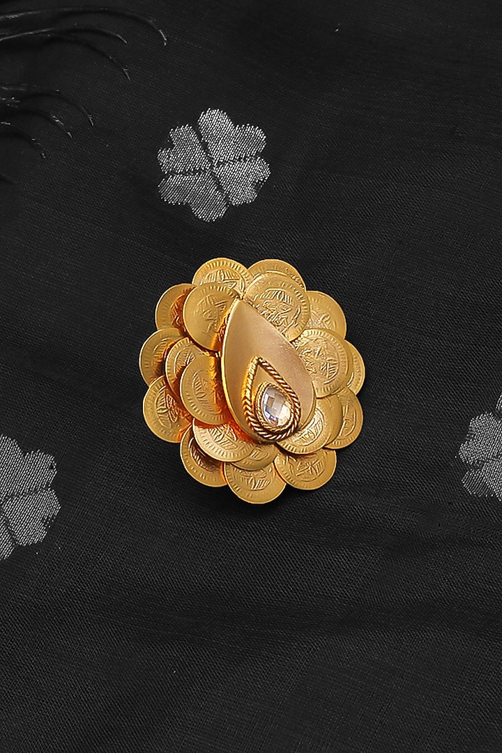 Gold Plated Coin & Pearl Temple Peacock Ring by Suhani Pittie