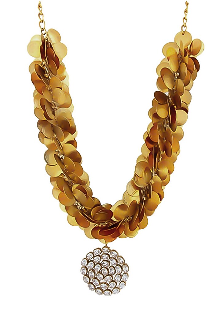 Gold Plated Coin & Crystal Temple Cluster Pendant Necklace by Suhani Pittie at Pernia's Pop Up Shop