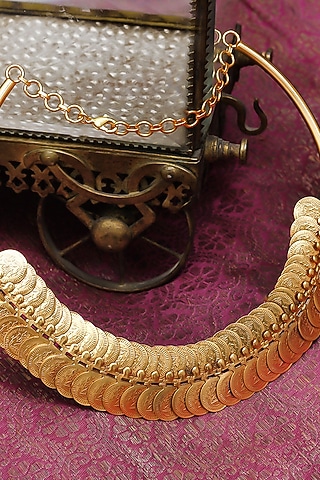 Gold Plated Overlay Coin Temple Kanti Necklace by Suhani Pittie