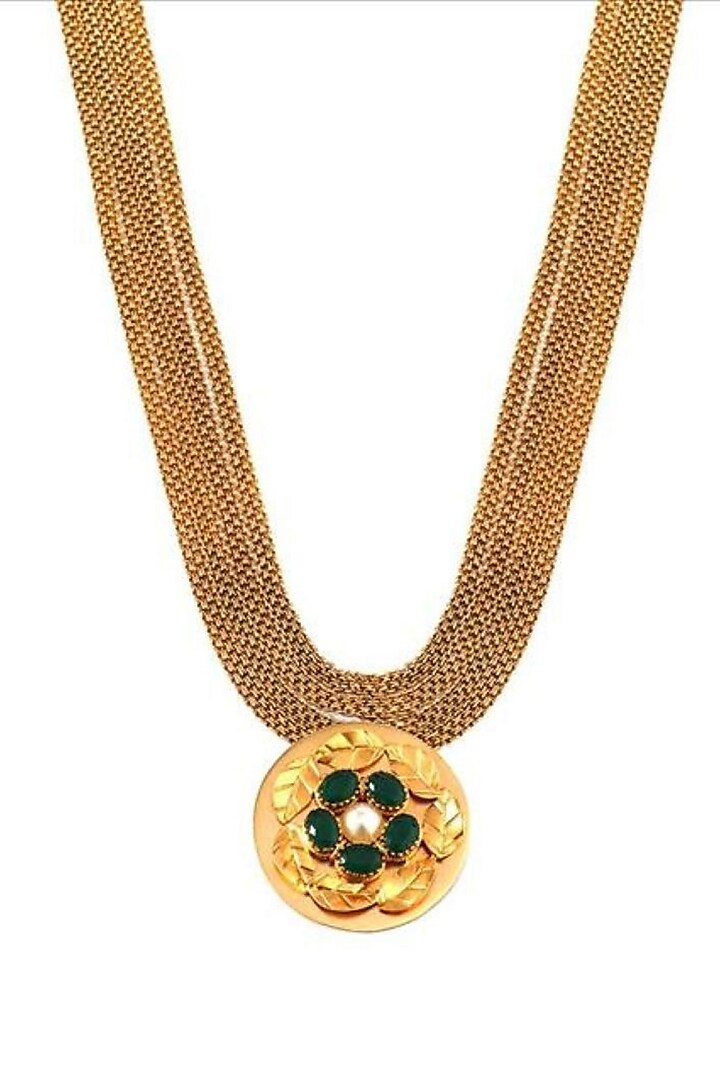 Gold Plated Green Crystal Long Pendant Necklace by Suhani Pittie at Pernia's Pop Up Shop