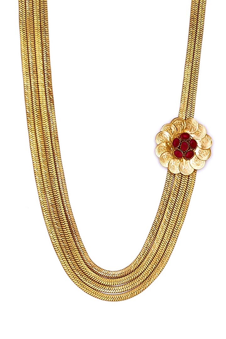 Gold Plated Crystal Temple Chain Necklace by Suhani Pittie