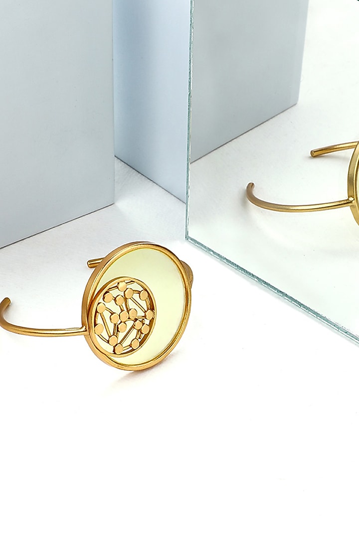 Gold Plated Yellow Acrylic Work Cuffs (Set Of 2) by Suhani Pittie at Pernia's Pop Up Shop