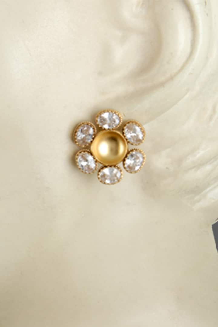 Gold Plated Uncut Round Stud Earrings by Suhani Pittie at Pernia's Pop Up Shop