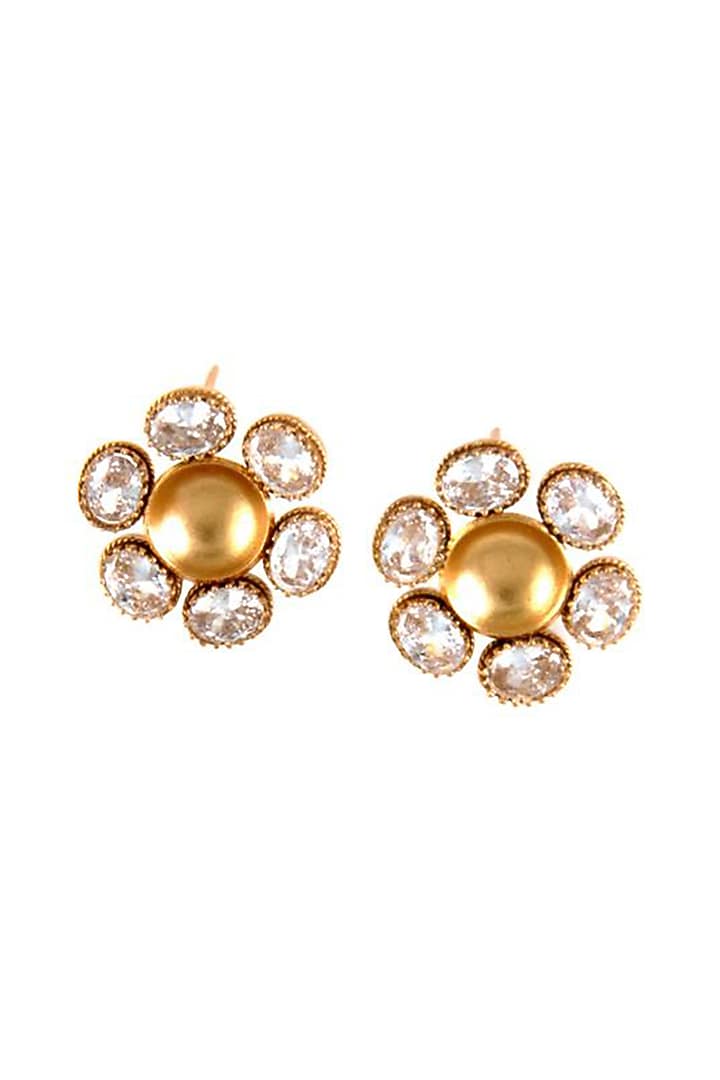 Gold Plated Uncut Round Stud Earrings by Suhani Pittie at Pernia's Pop Up Shop