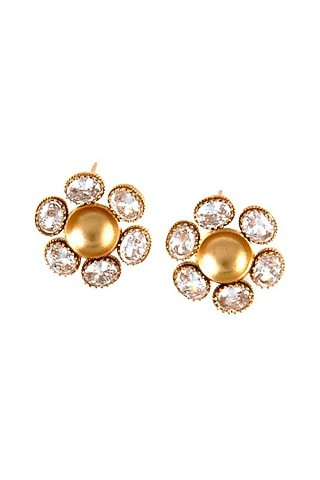 Gold Plated Uncut Round Stud Earrings by Suhani Pittie