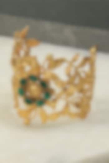 Gold Plated Green Crystal Broad Cuff by Suhani Pittie at Pernia's Pop Up Shop