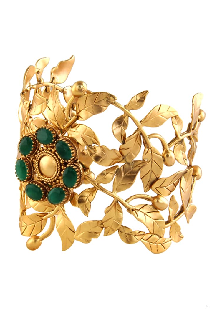 Gold Plated Green Crystal Broad Cuff by Suhani Pittie at Pernia's Pop Up Shop