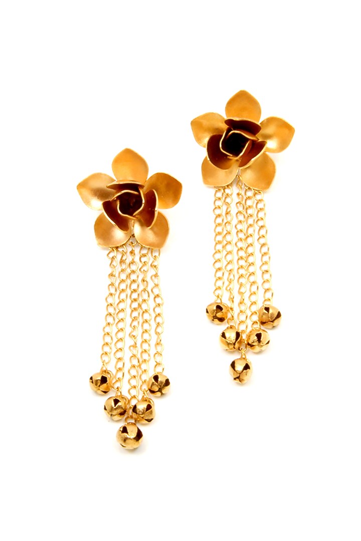 Gold Plated Ghungroo Hanging Floral Chain Earrings by Suhani Pittie at Pernia's Pop Up Shop