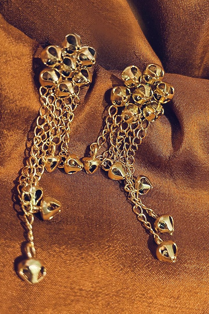 Gold Plated Ghungroo Hanging Floral Chain Earrings by Suhani Pittie at Pernia's Pop Up Shop
