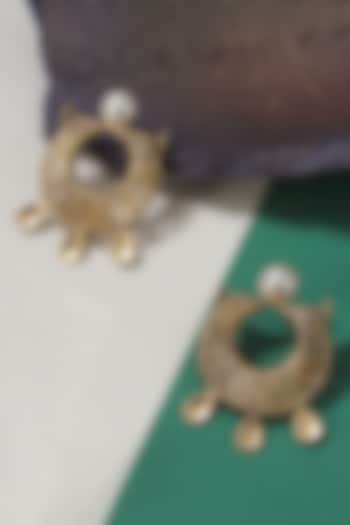 Gold Plated Pearl Wire Moon Earrings by Suhani Pittie at Pernia's Pop Up Shop