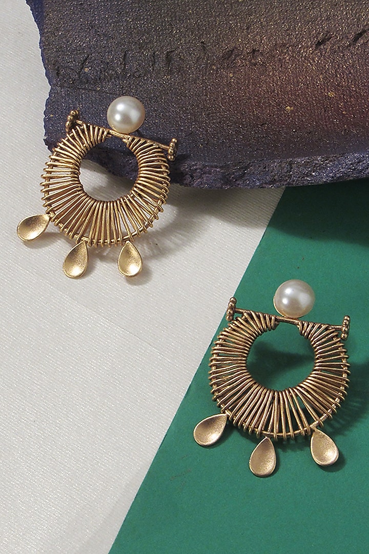 Gold Plated Pearl Wire Moon Earrings by Suhani Pittie at Pernia's Pop Up Shop