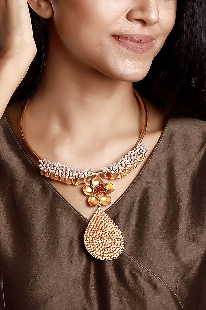 Gold Plated Pearl Cluster Collar Necklace by Suhani Pittie at Pernia's Pop Up Shop