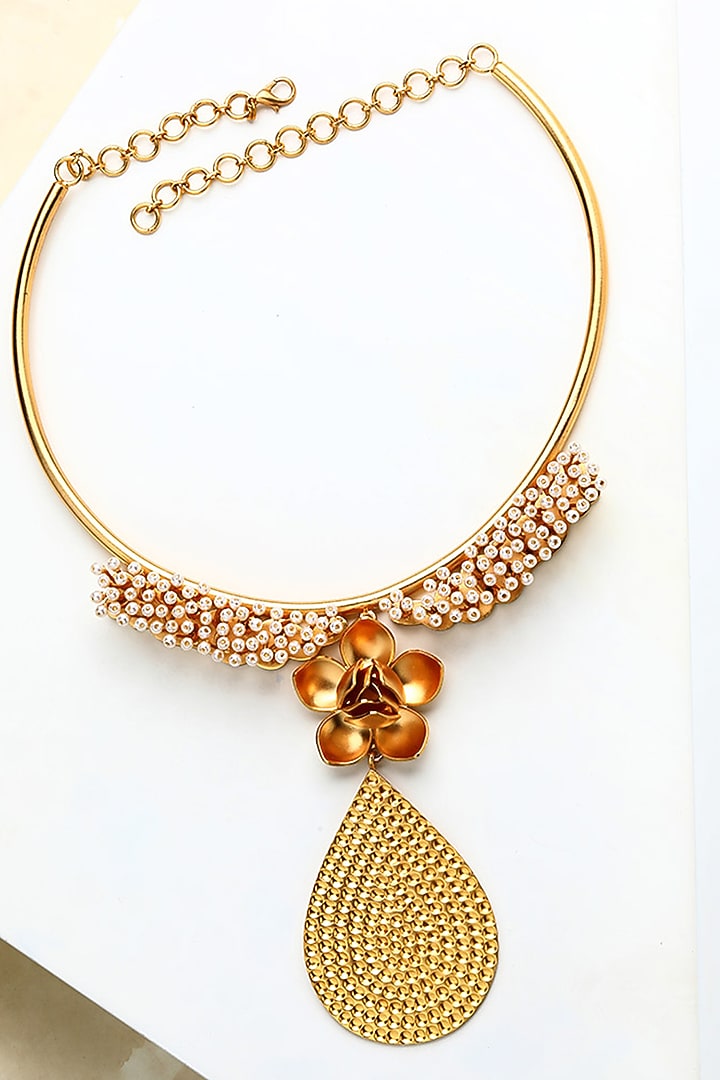 Gold Plated Pearl Cluster Collar Necklace by Suhani Pittie at Pernia's Pop Up Shop