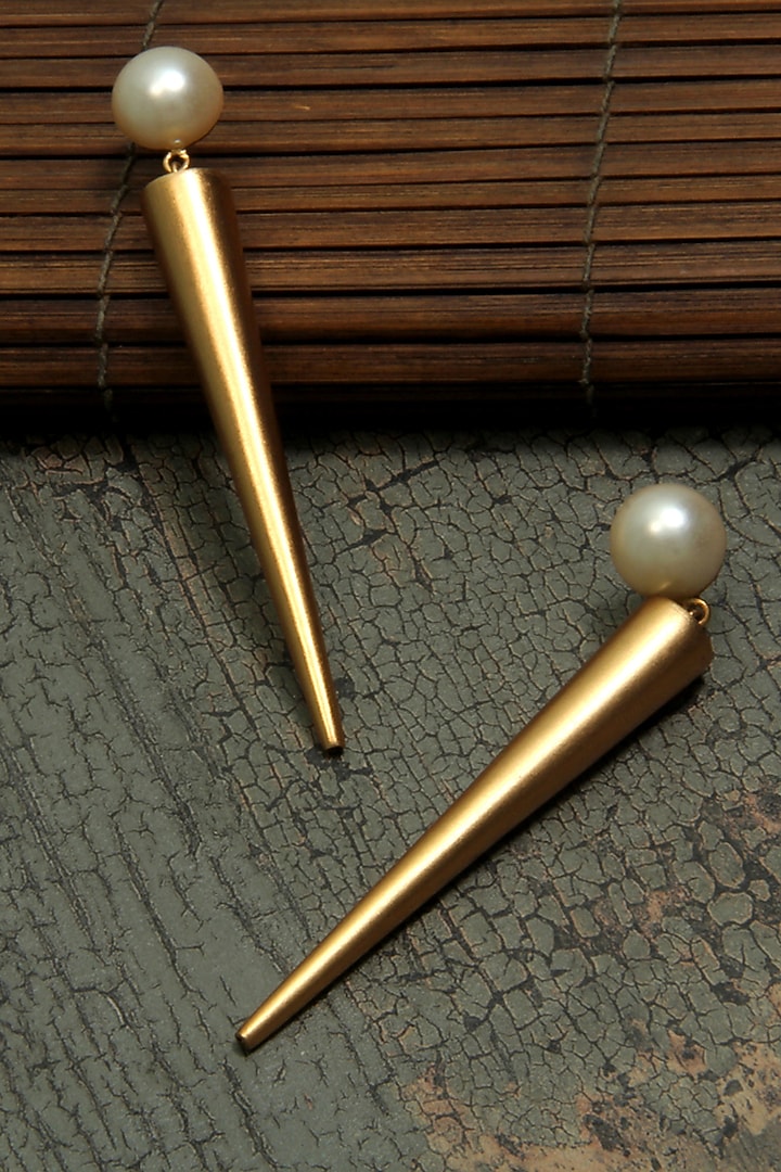 Gold Plated Half Pearl & Poke Earrings by Suhani Pittie at Pernia's Pop Up Shop