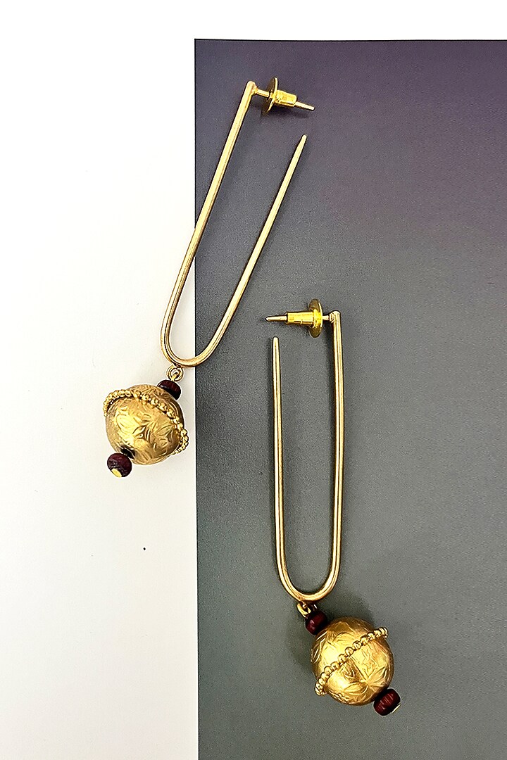 Gold Plated Engraved Ball Drop Earrings by Suhani Pittie at Pernia's Pop Up Shop