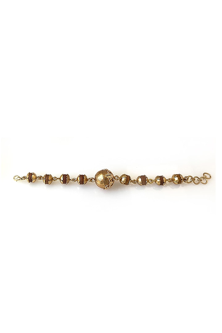 Gold Plated Wooden Beaded Floral Bracelet by Suhani Pittie at Pernia's Pop Up Shop