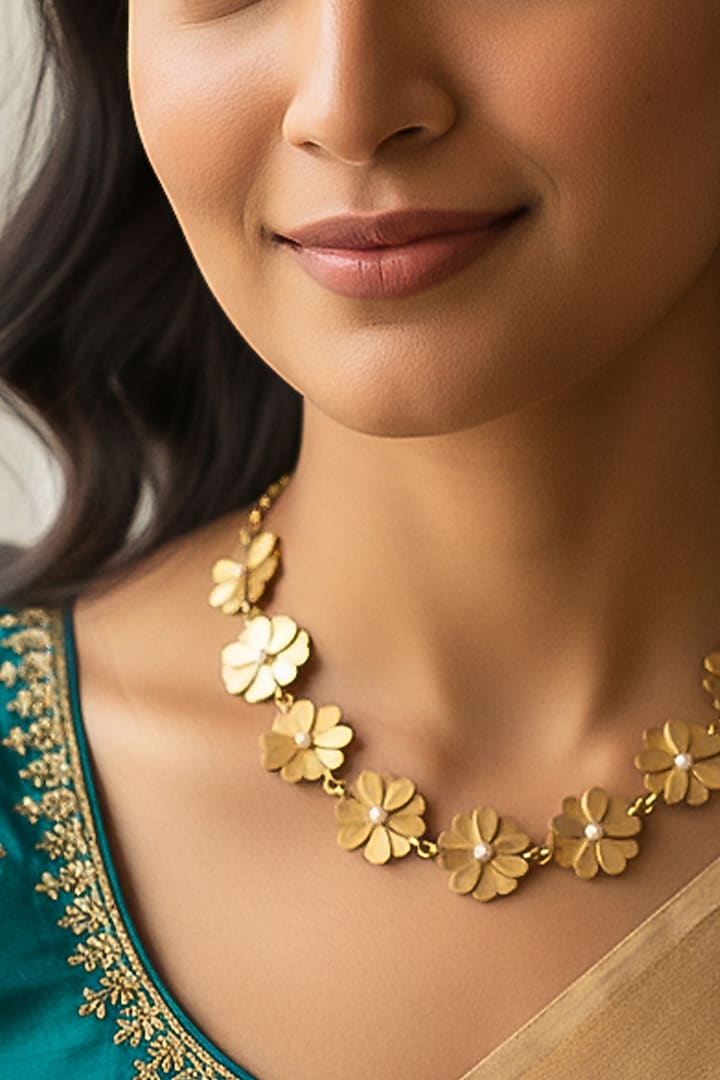 Gold Plated Floral Necklace by Suhani Pittie at Pernia's Pop Up Shop