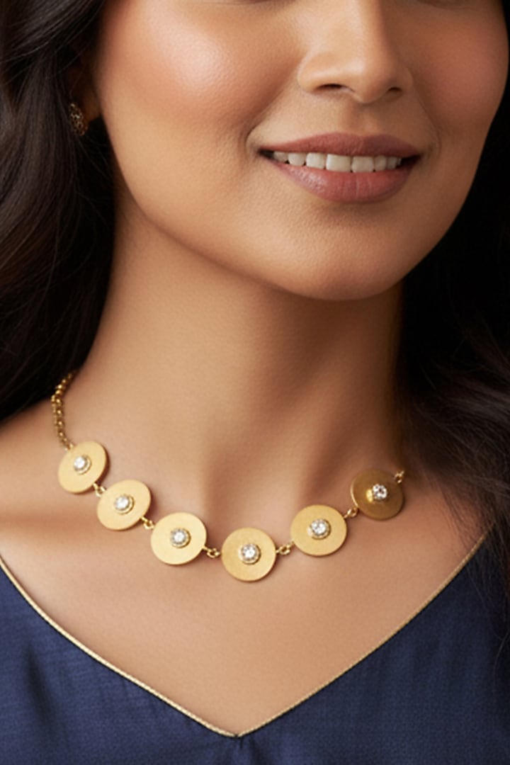 Gold Plated Crystal Disc Necklace by Suhani Pittie at Pernia's Pop Up Shop